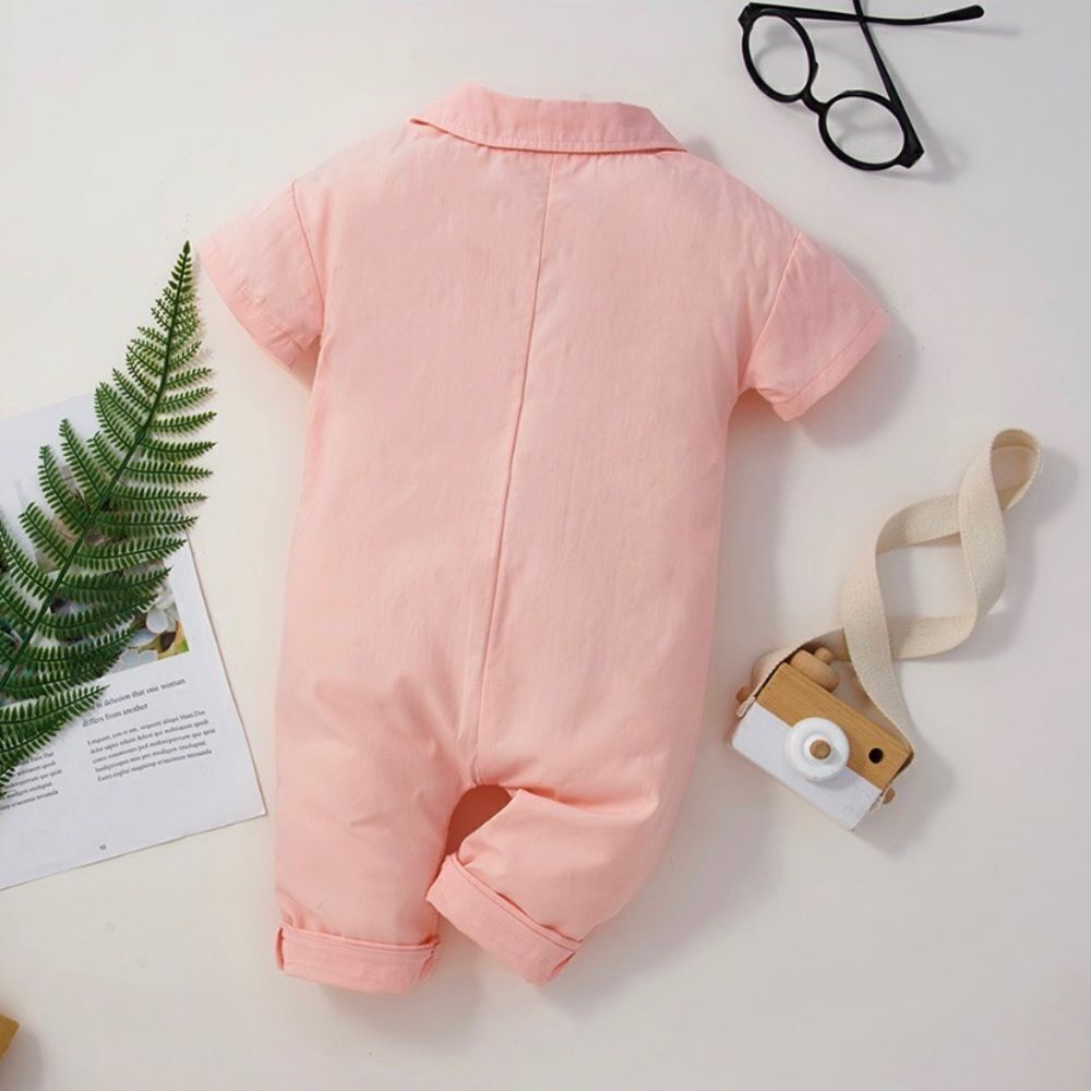 NWT - Size 9-12 month, girls solid lapel collar pocket jumpsuit, one piece, pink - Picture 6 of 6